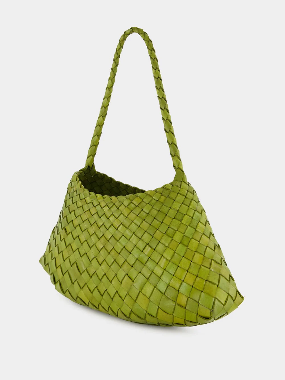 Bamboo Green Woven Leather Baguette Bag - Image 4
