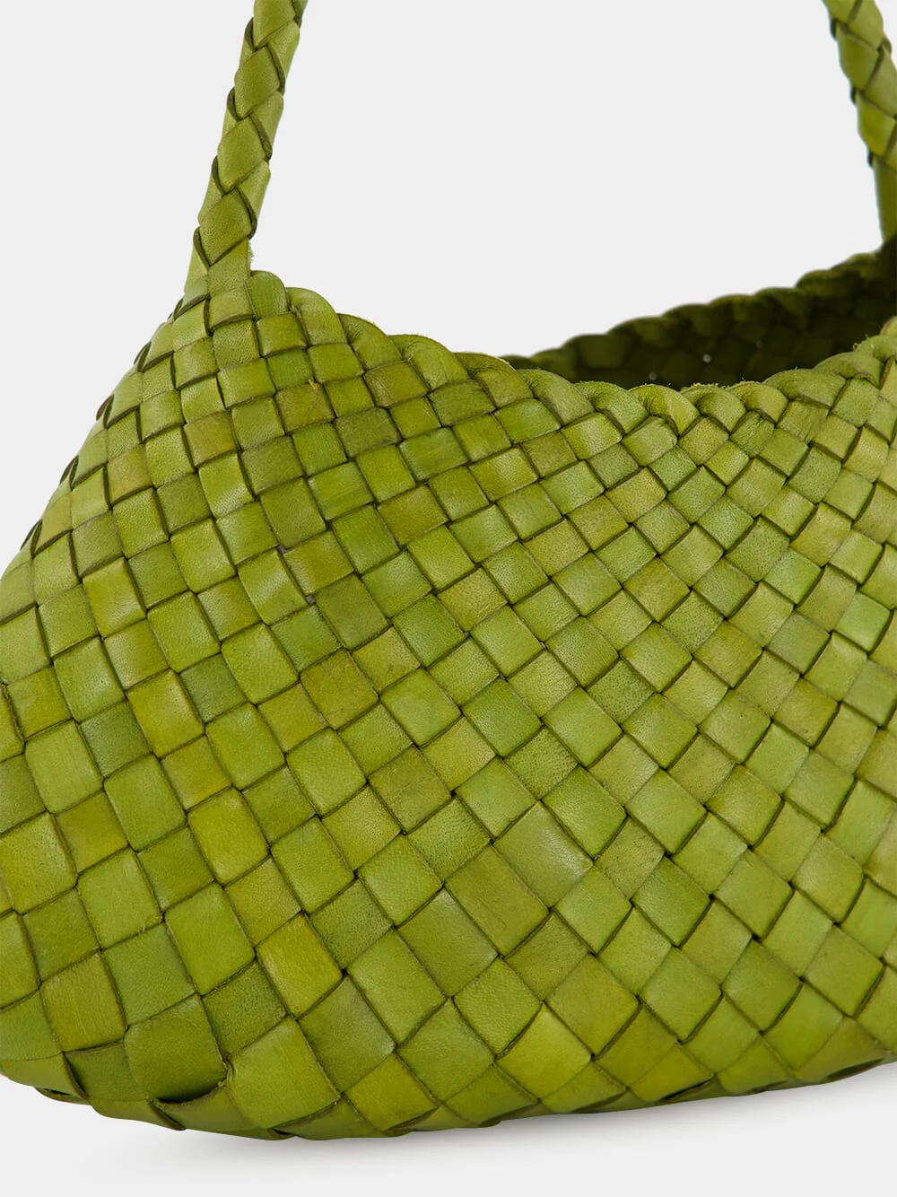 Bamboo Green Woven Leather Baguette Bag - Image 6