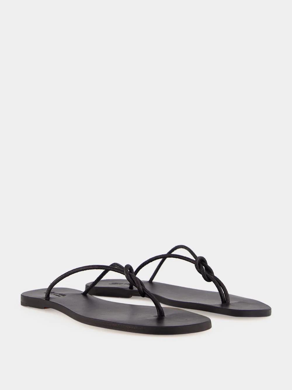 Black Flat Rope Leather Sandals - Image 3