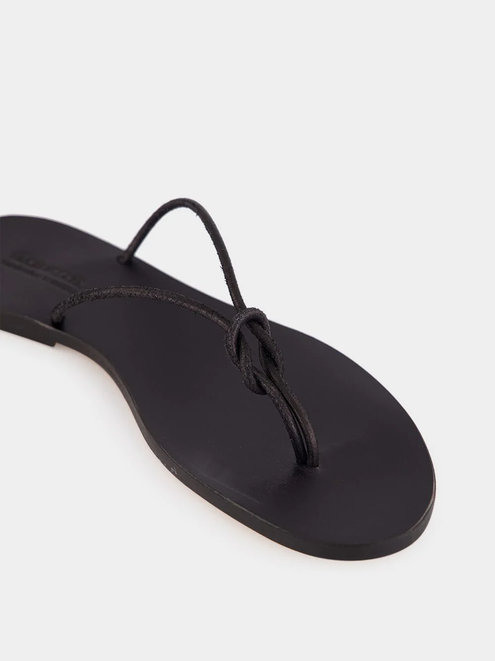 Black Flat Rope Leather Sandals - Image 6