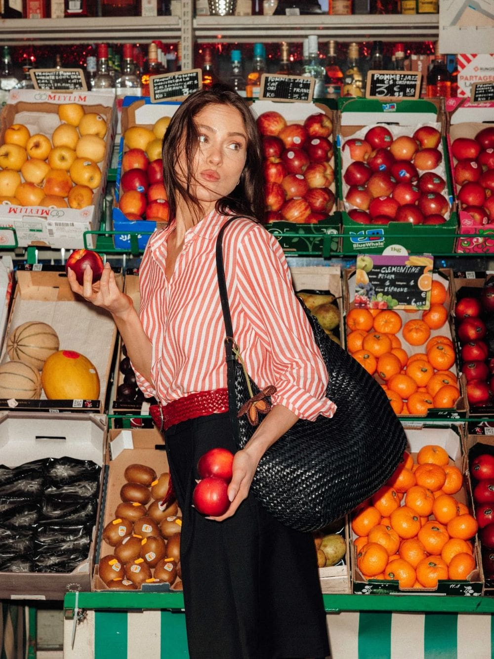 Black Luna Piena Woven Leather Tote