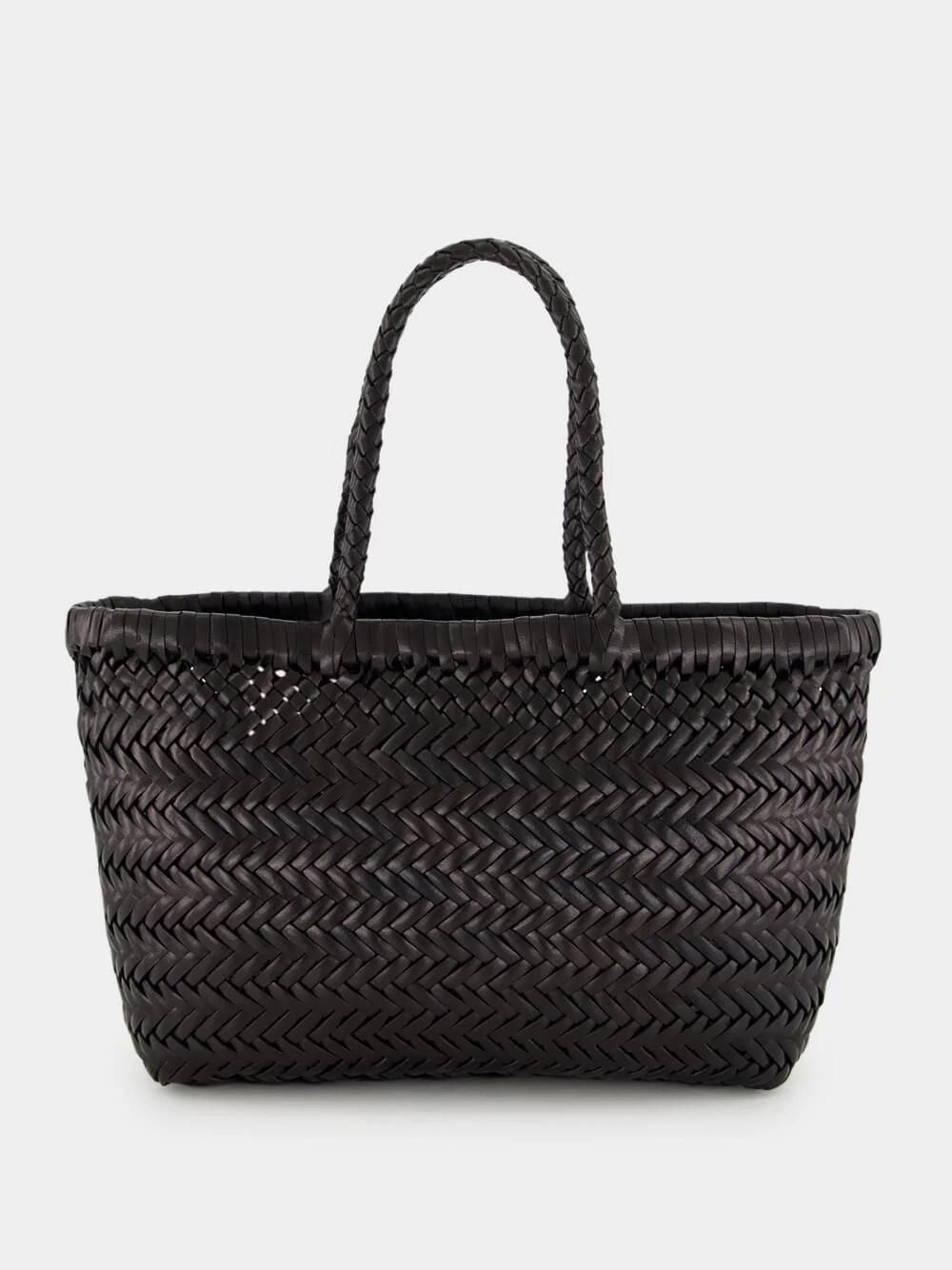 Black Mini Flat Gora Woven Leather Bag