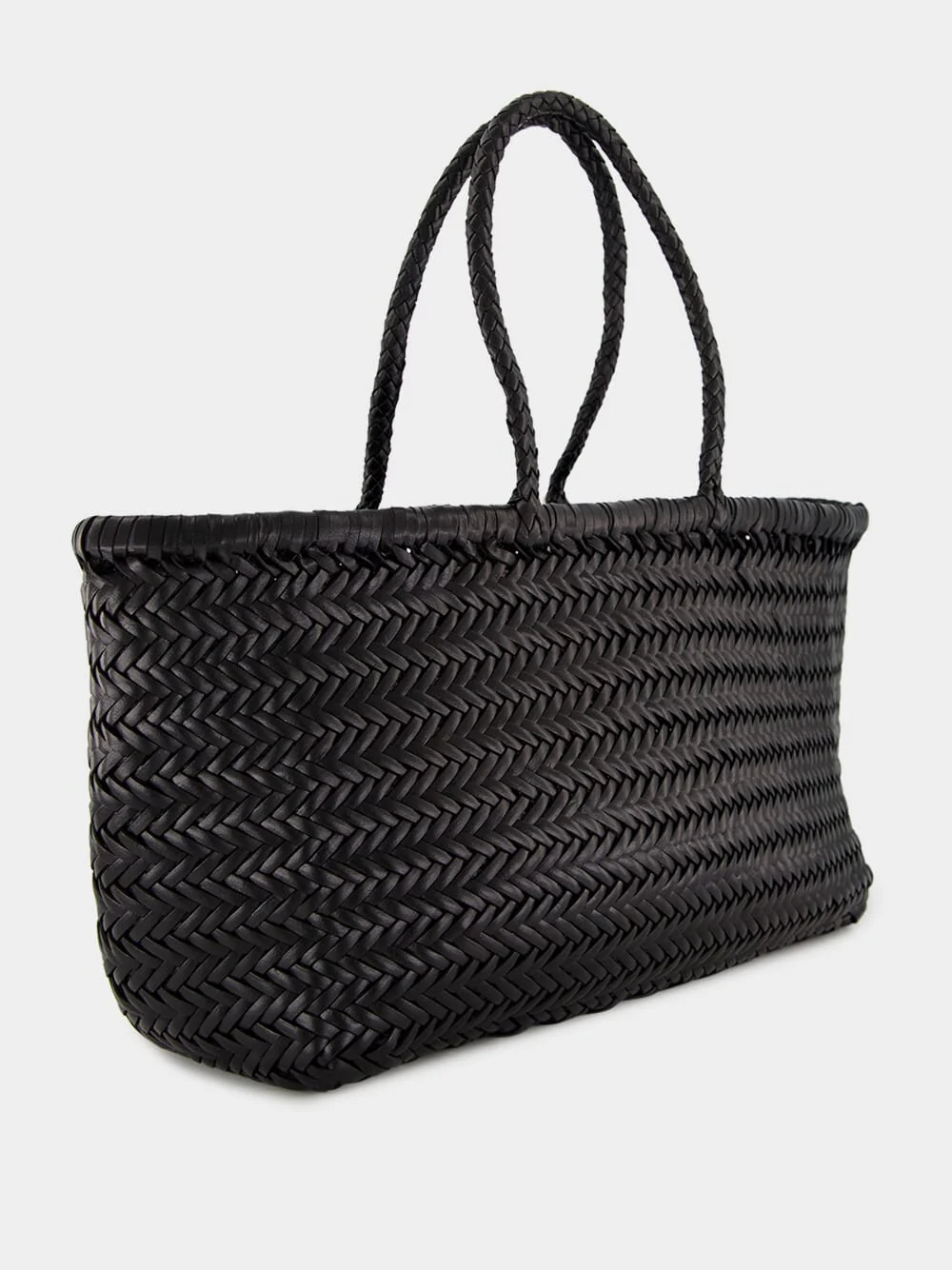 Black Triple Jump Big Woven Leather Tote - Image 3