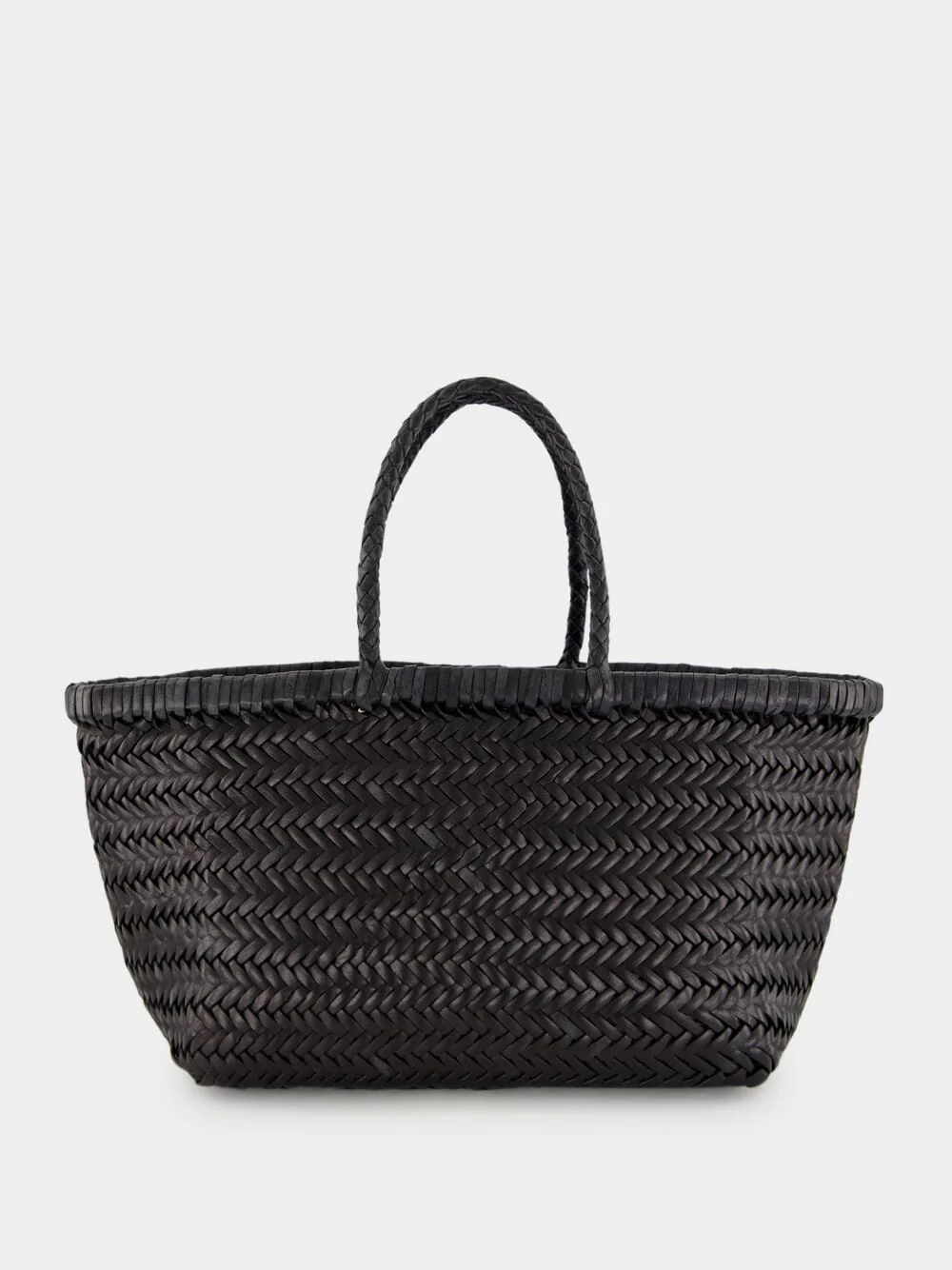 Black Triple Jump Small Woven Leather Tote