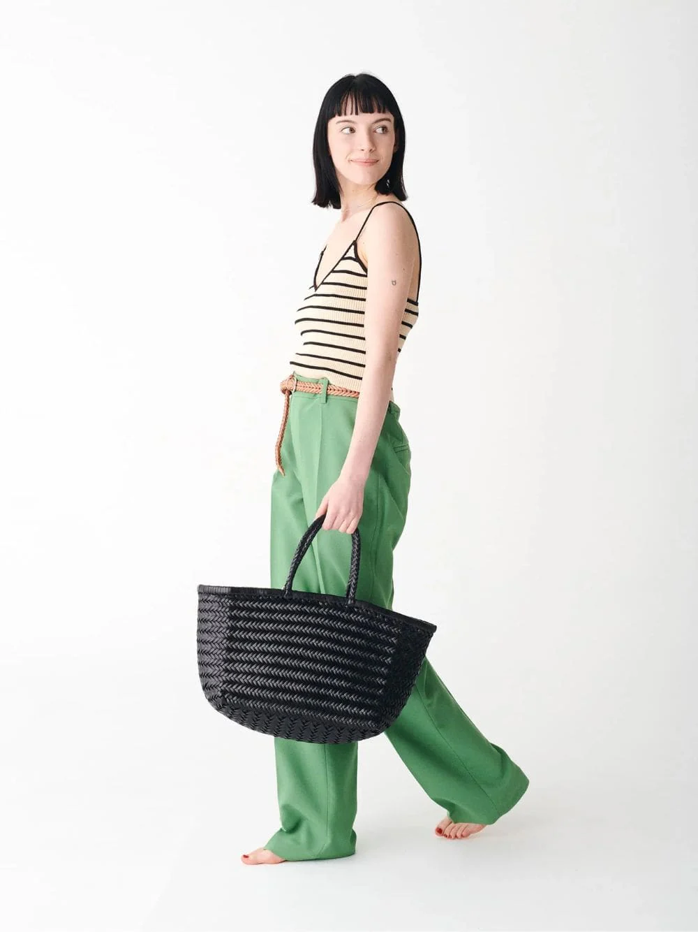Black Triple Jump Small Woven Leather Tote - Image 2