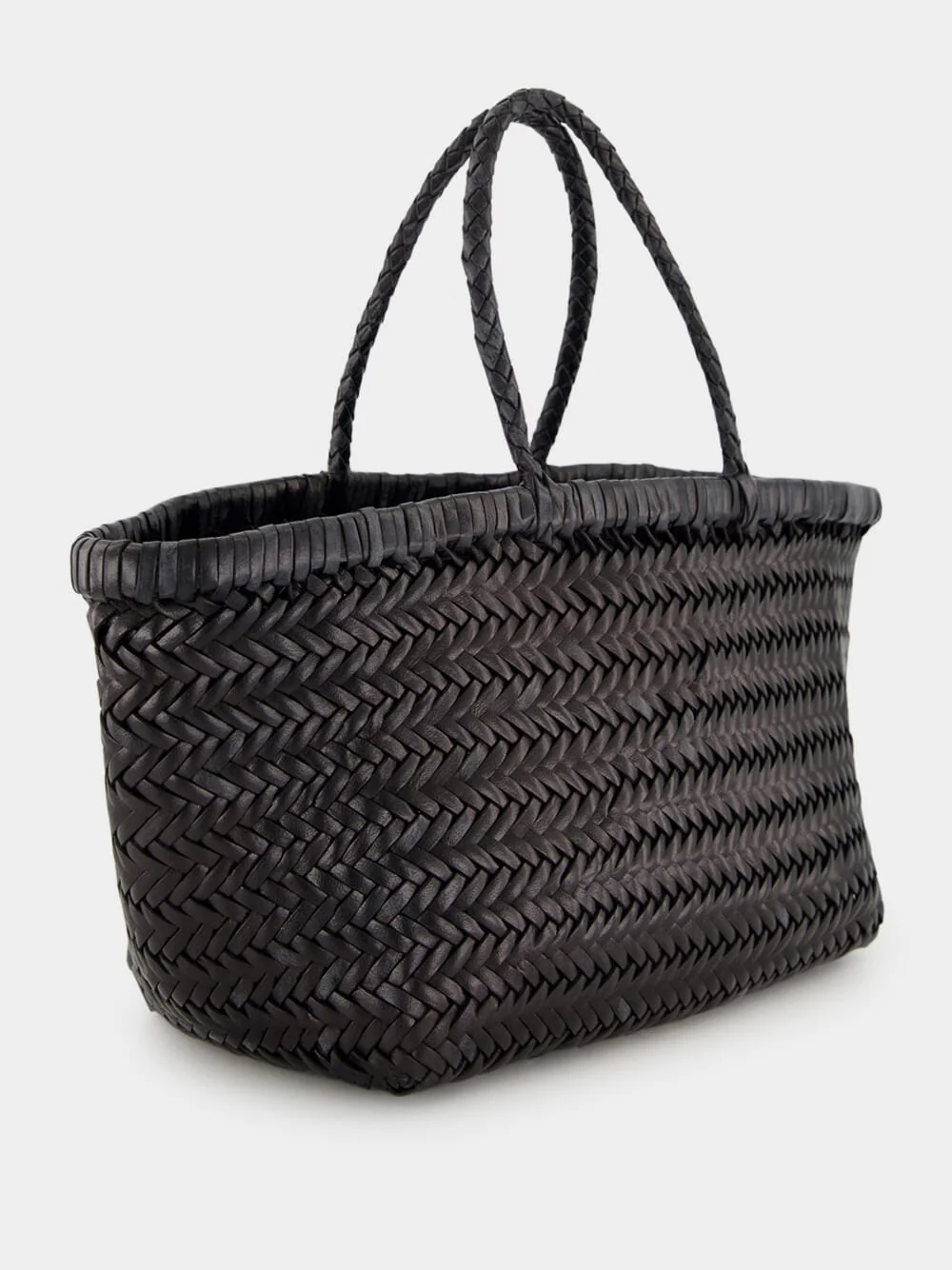 Black Triple Jump Small Woven Leather Tote - Image 3