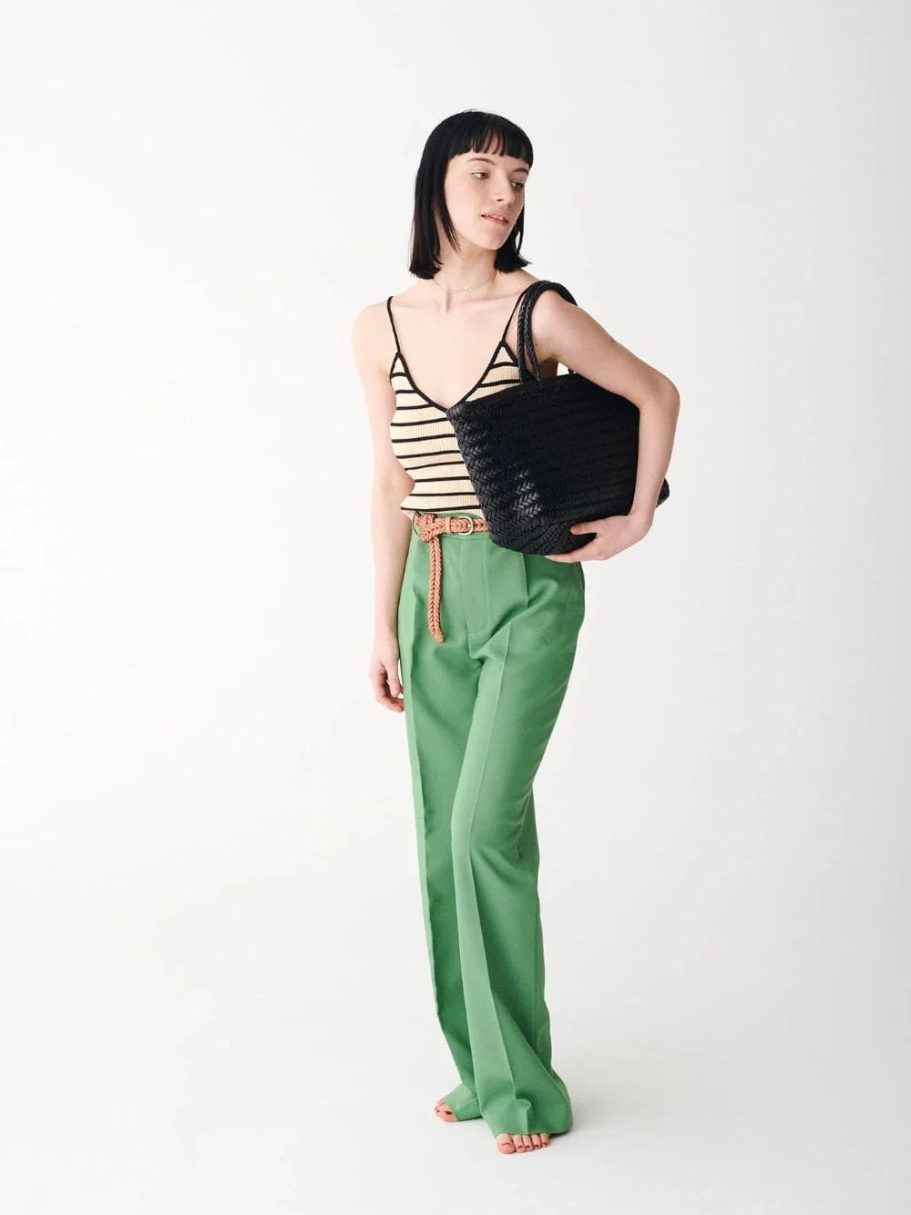 Black Triple Jump Small Woven Leather Tote - Image 4
