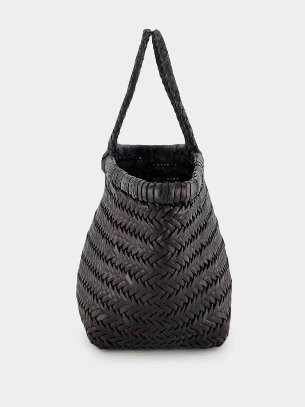 Black Triple Jump Small Woven Leather Tote - Image 5
