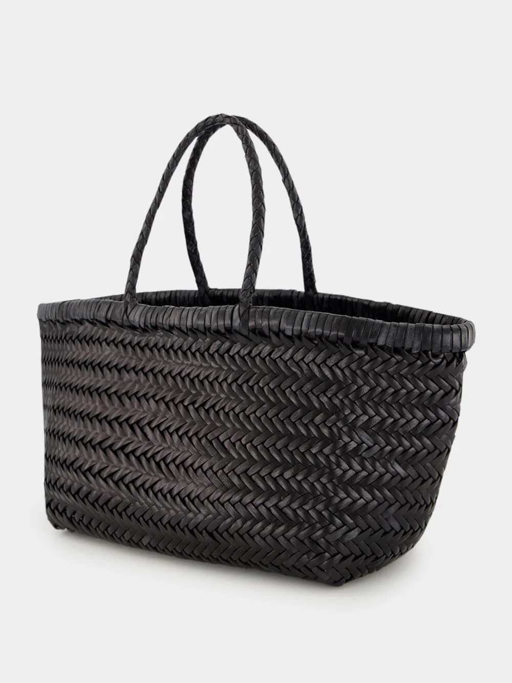 Black Triple Jump Small Woven Leather Tote - Image 6