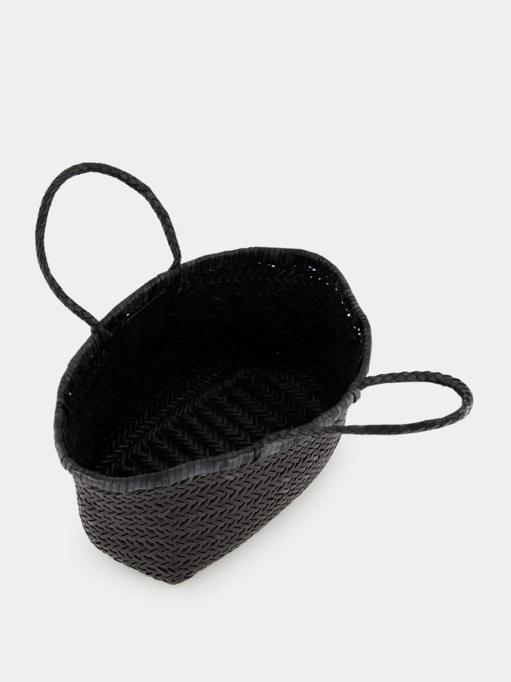 Black Triple Jump Small Woven Leather Tote - Image 7