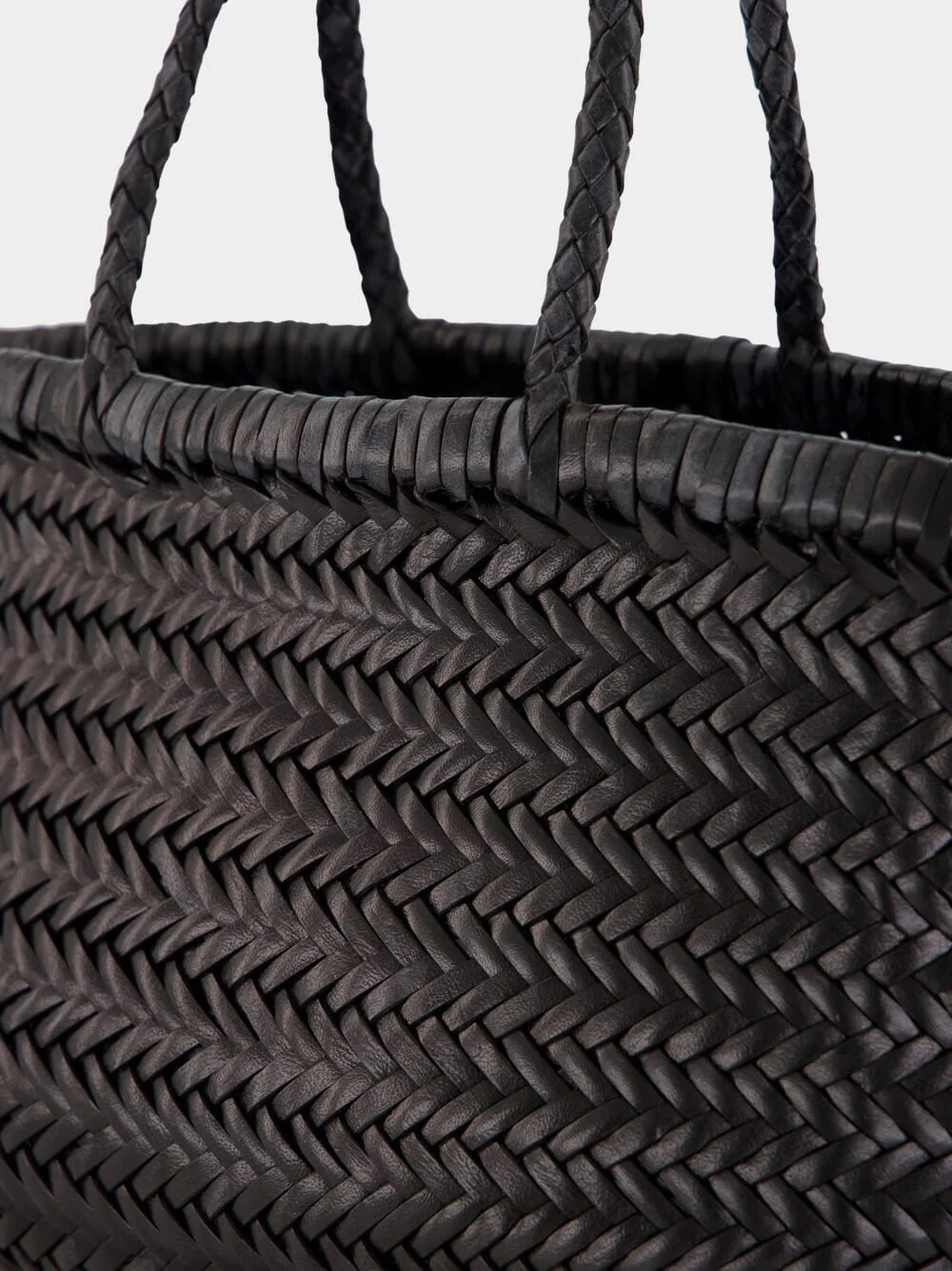 Black Triple Jump Small Woven Leather Tote - Image 8