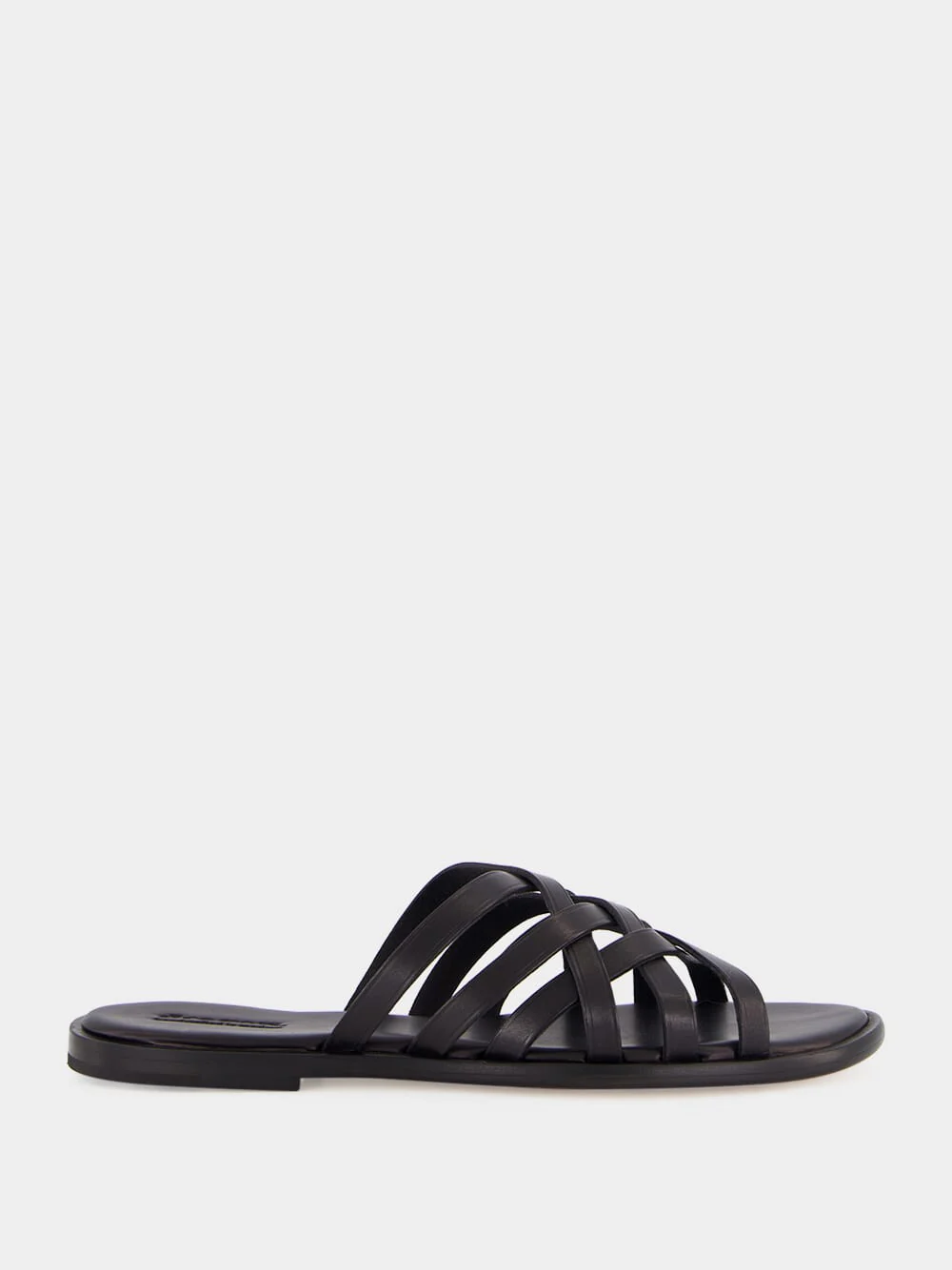 Black Woven Leather Flat Sandals