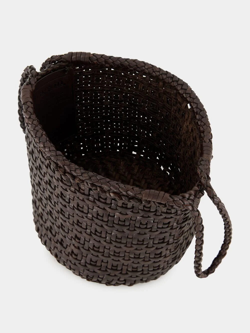 Brown Java Small Woven Leather Basket - Image 5