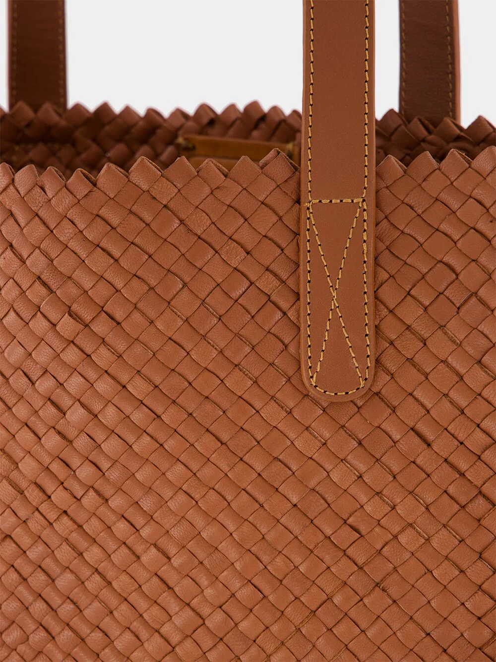 Camel Woven Leather Shoulder Bag - Image 6