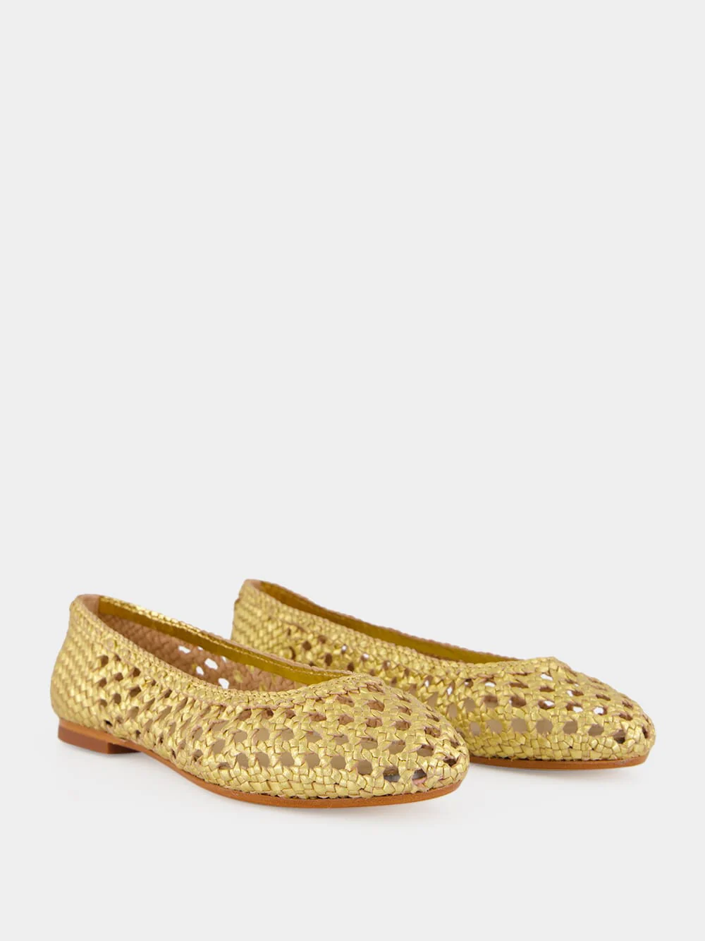 Capri Gold Woven Leather Ballerinas - Image 3
