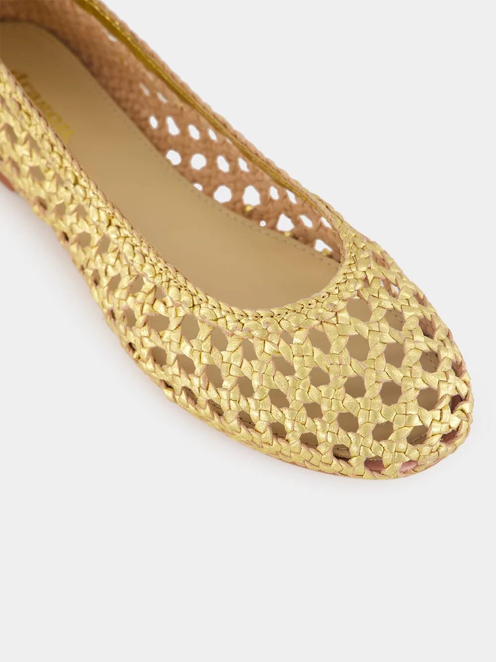 Capri Gold Woven Leather Ballerinas - Image 7