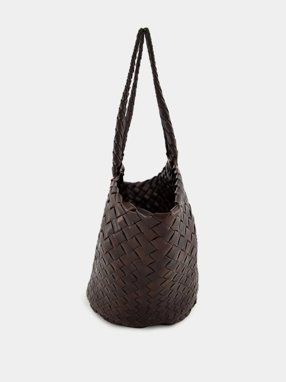 Dark Brown Egola Woven Leather Basket Bag - Image 5