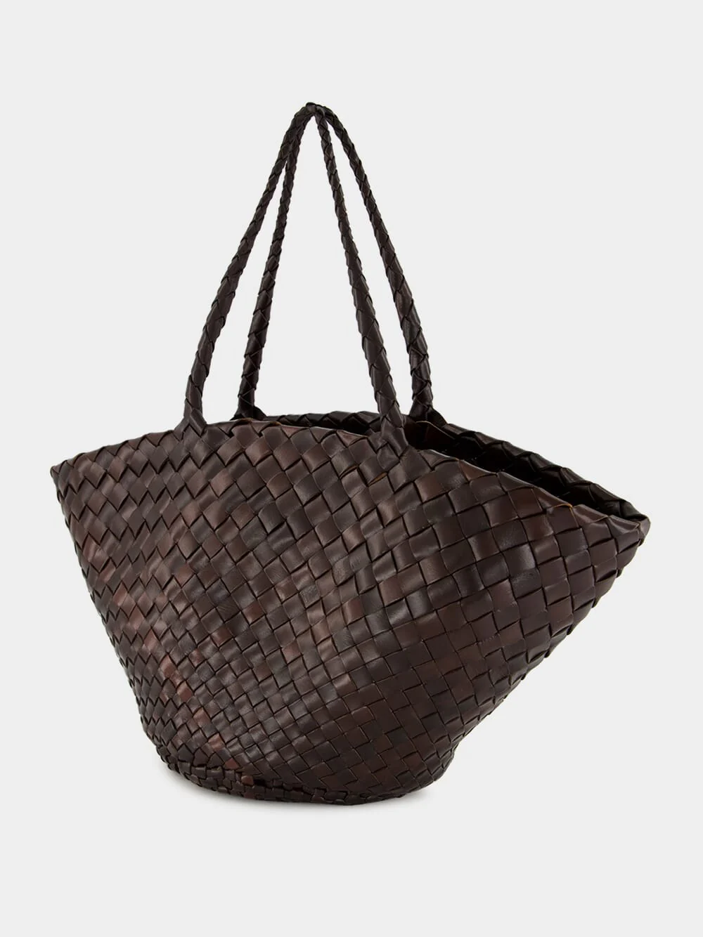 Dark Brown Egola Woven Leather Basket Bag - Image 6