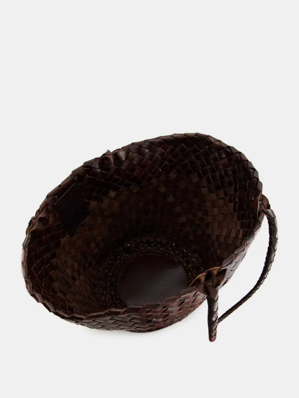 Dark Brown Egola Woven Leather Basket Bag - Image 7