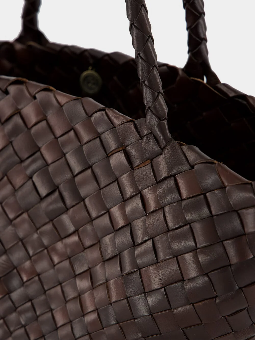 Dark Brown Egola Woven Leather Basket Bag - Image 8