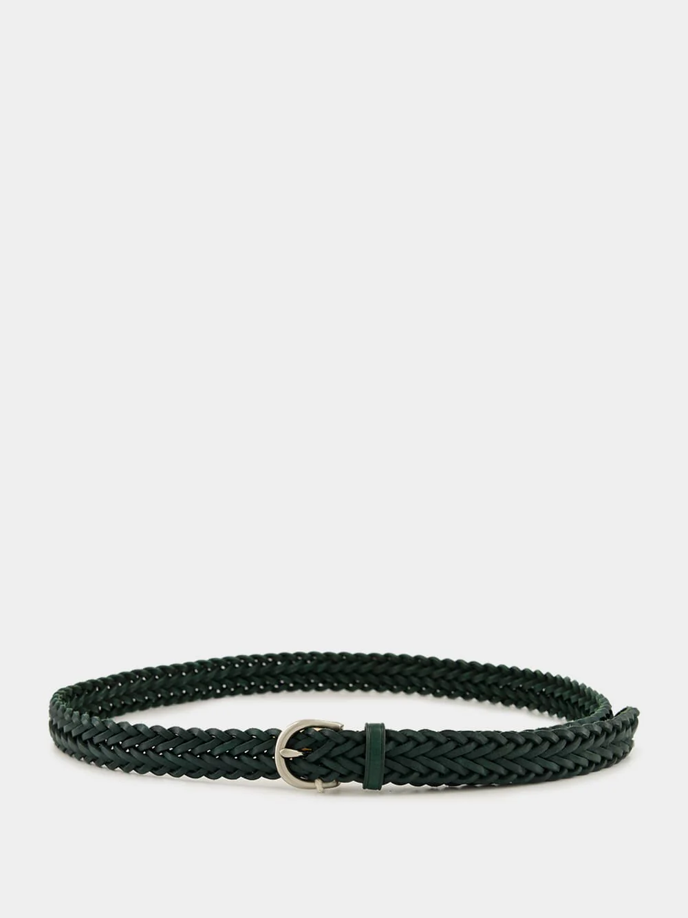 Forest Green Braided Leather Polo Tip Belt