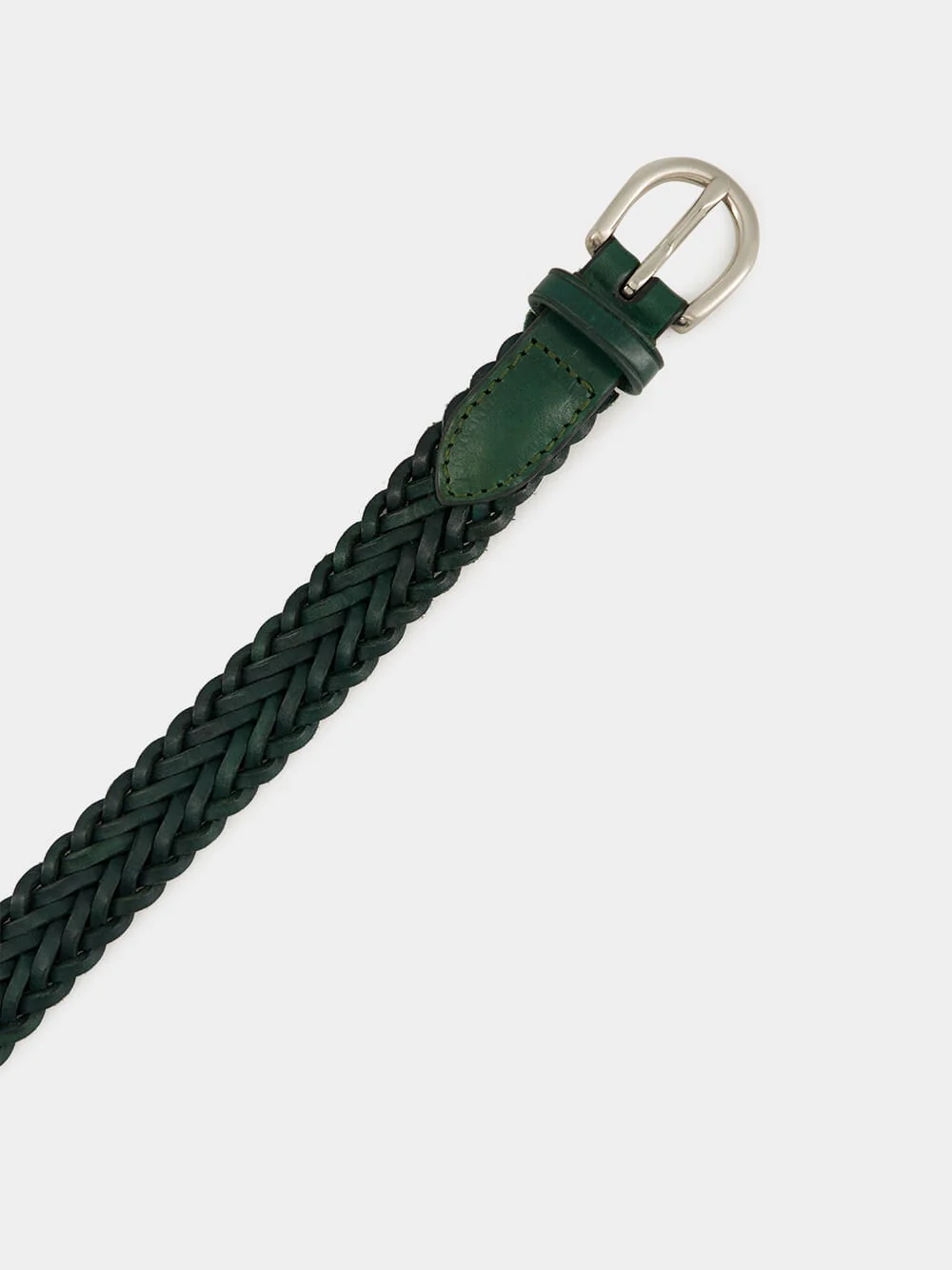 Forest Green Braided Leather Polo Tip Belt - Image 2