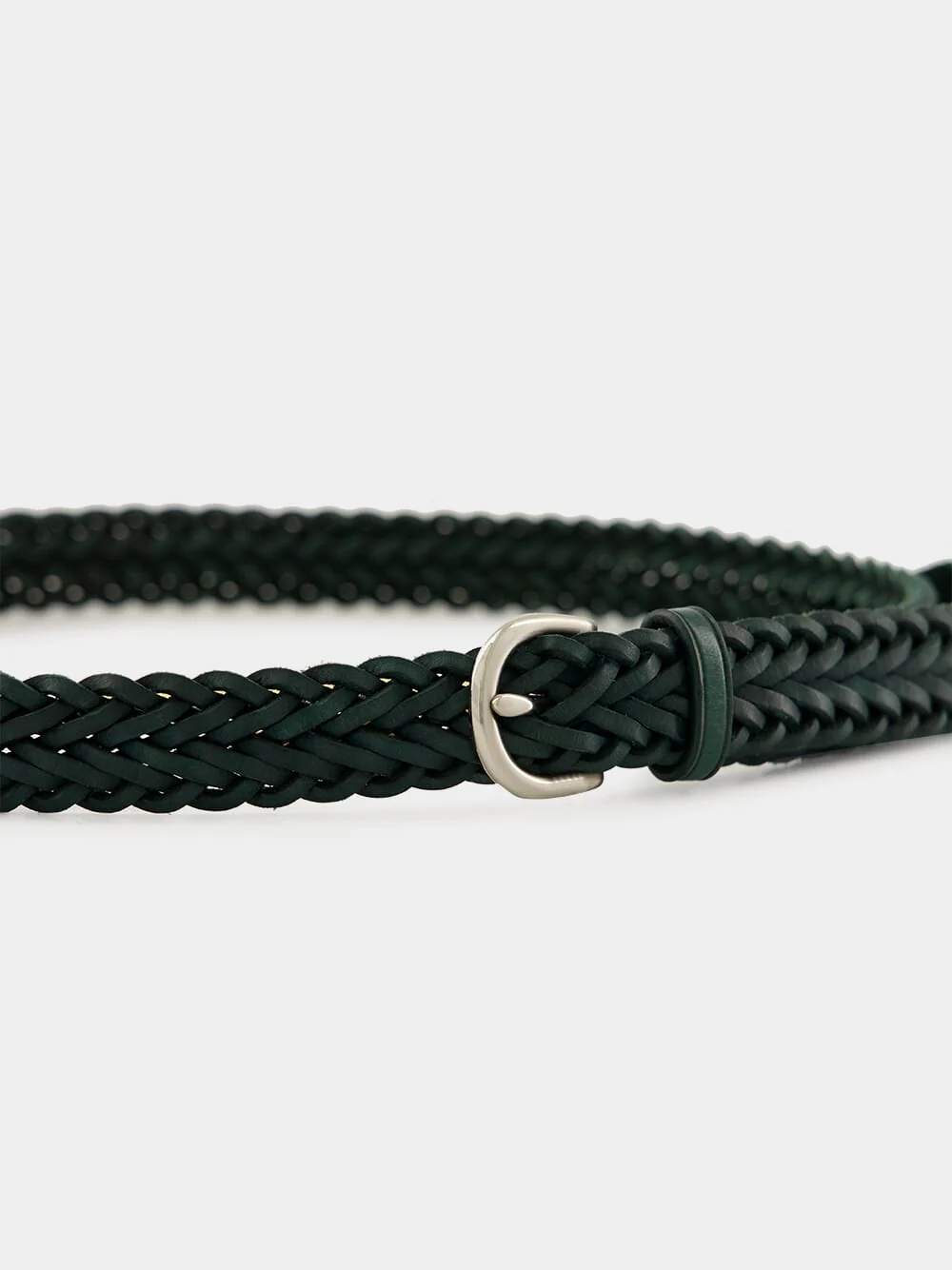 Forest Green Braided Leather Polo Tip Belt - Image 3