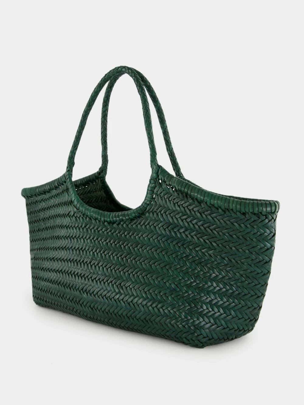 Forest Green Nantucket Big Woven Leather Tote - Image 4
