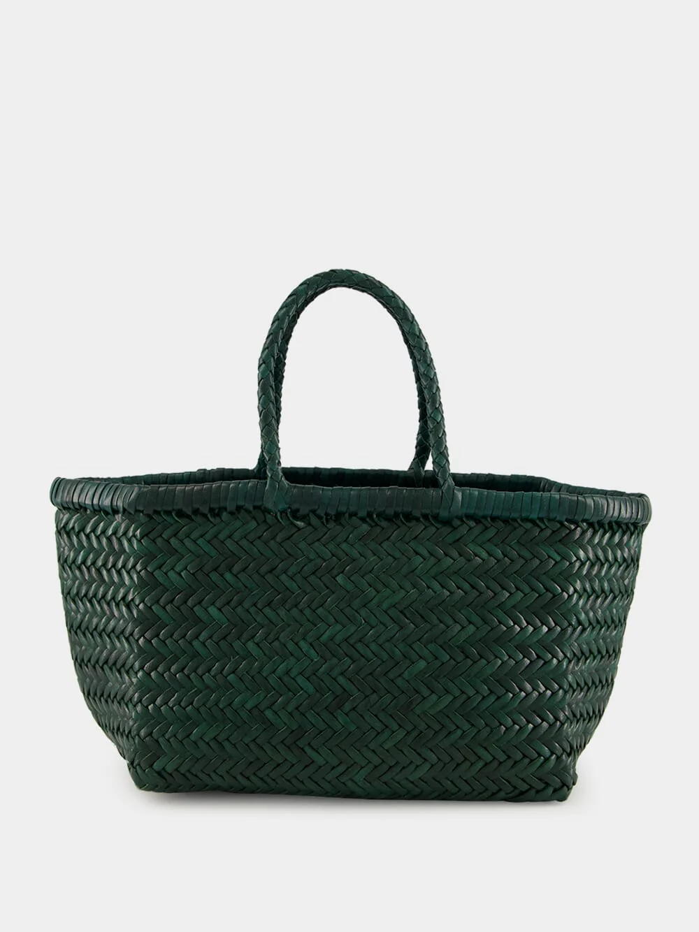 Forest Green Triple Jump Small Woven Leather Tote - Image 2