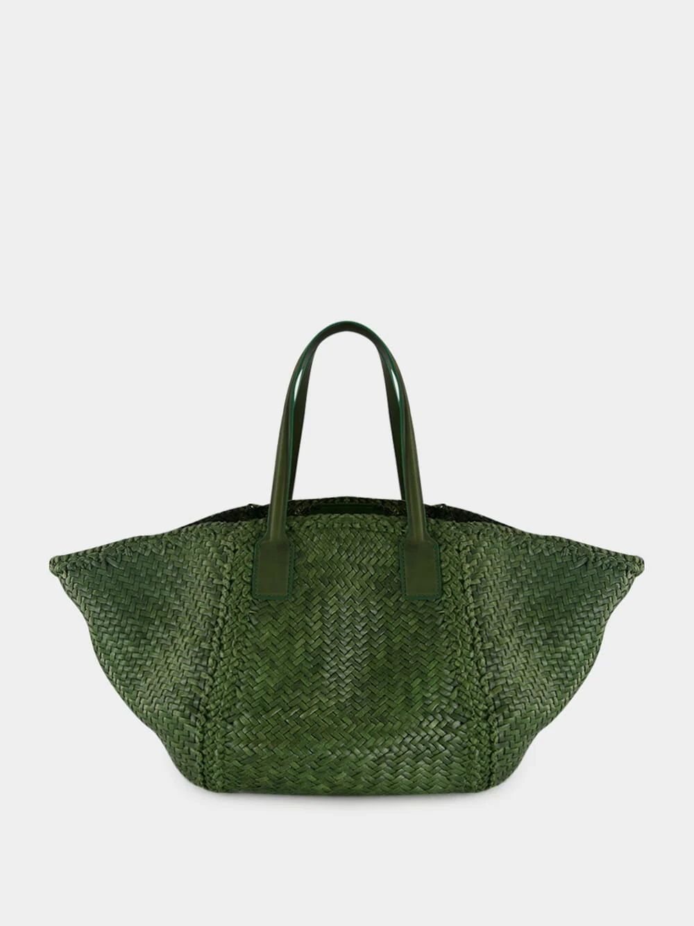 Leaf Green Woven Leather Tote Bag