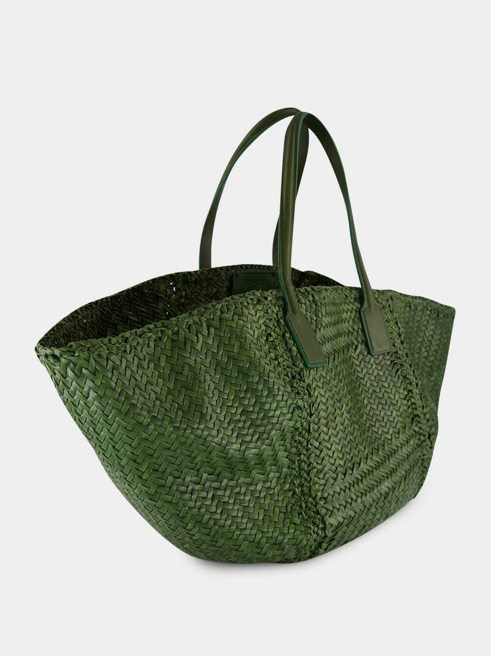 Leaf Green Woven Leather Tote Bag - Image 3