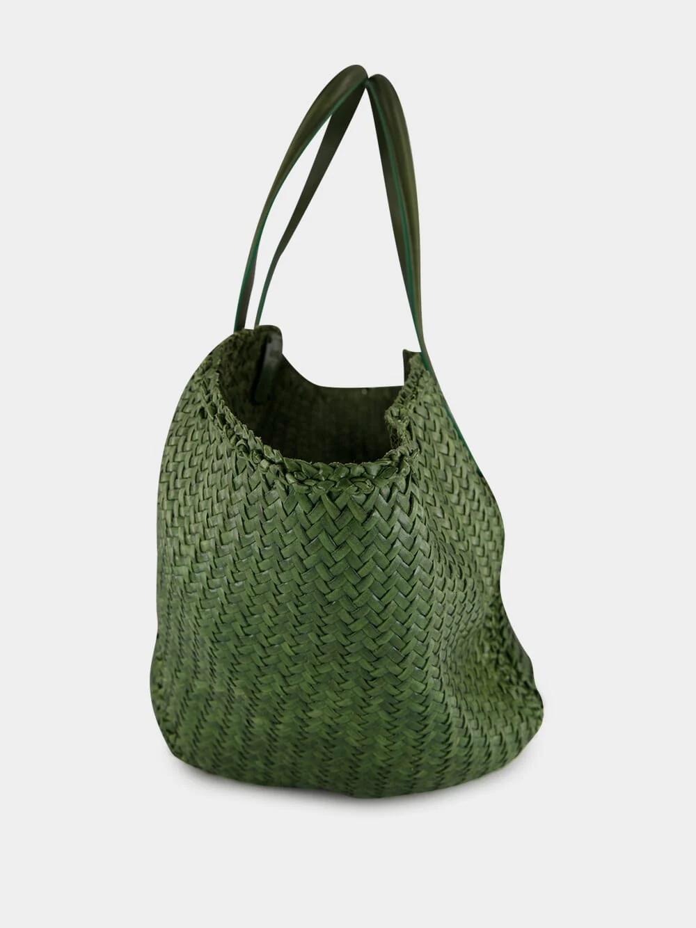 Leaf Green Woven Leather Tote Bag - Image 4