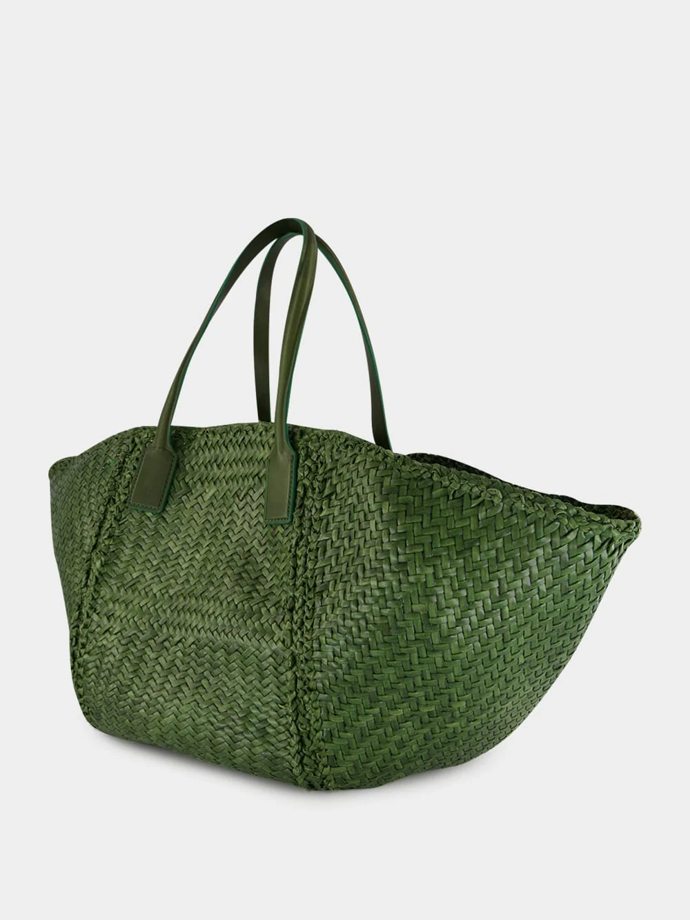 Leaf Green Woven Leather Tote Bag - Image 5