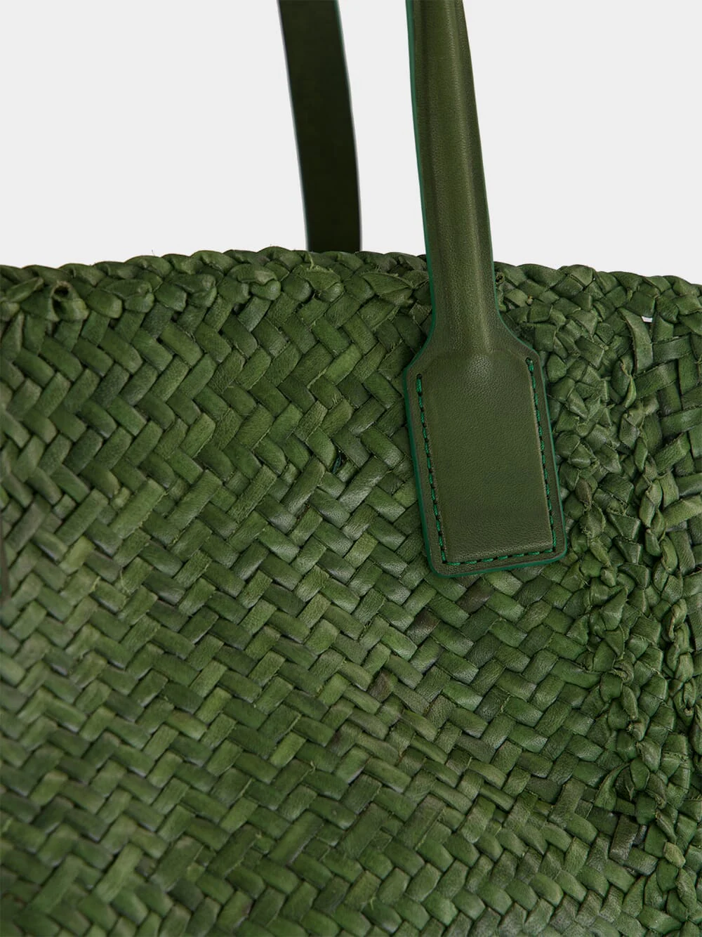 Leaf Green Woven Leather Tote Bag - Image 7