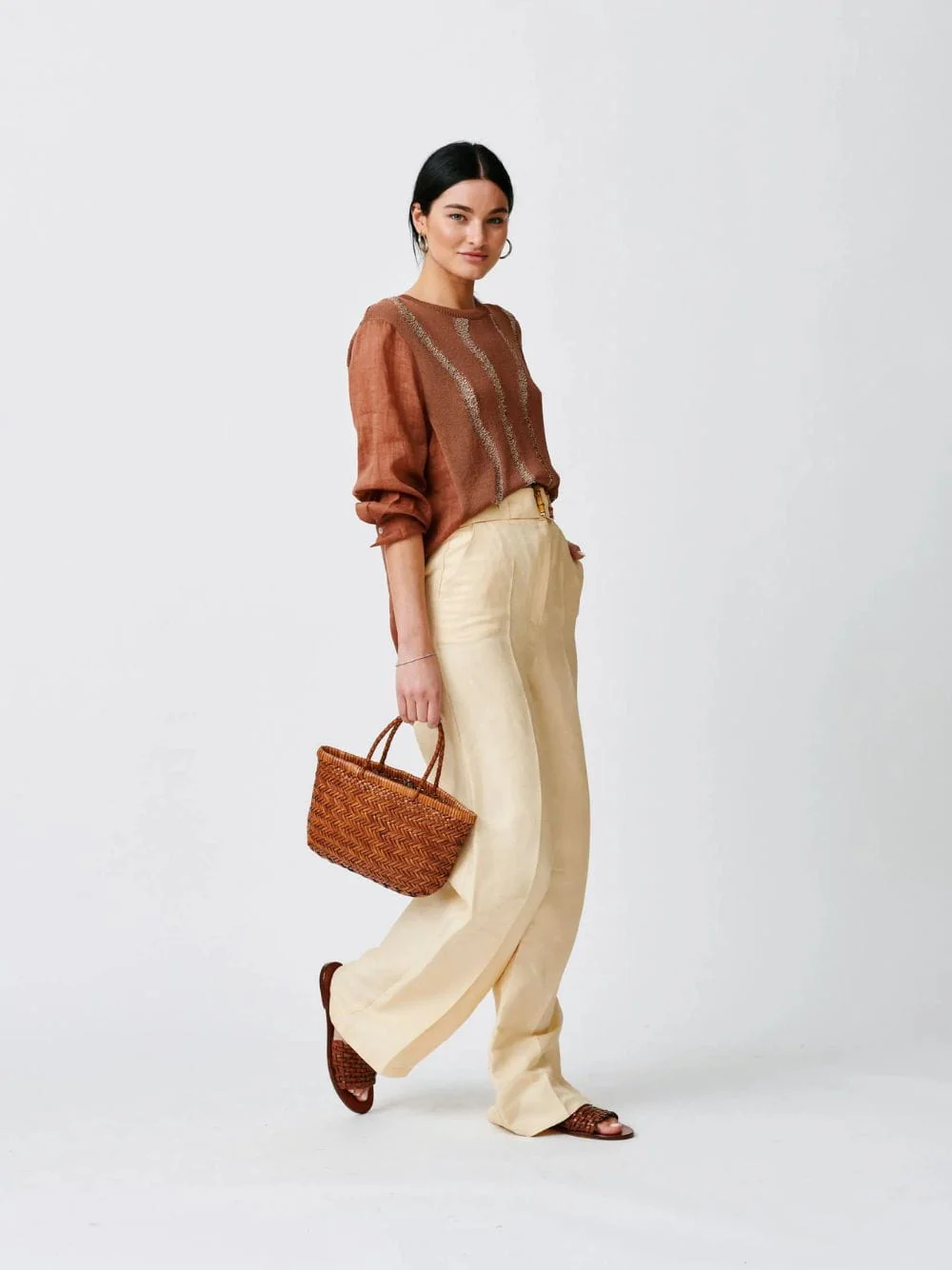 Mini Flat Gora Tan Woven Bag - Image 2