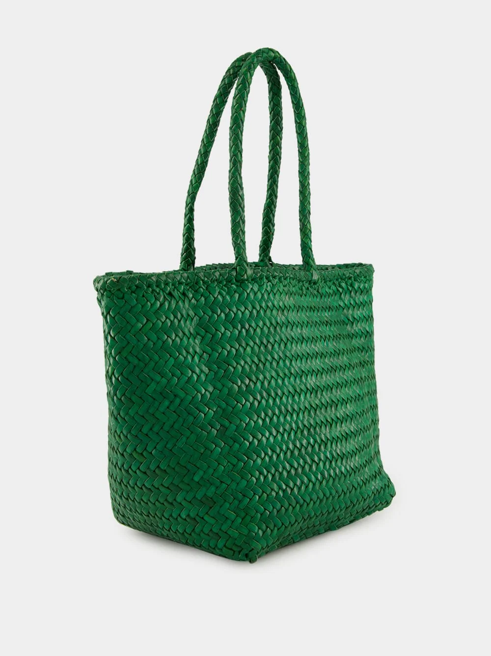 Parrot Green Grace Basket Small Woven Leather Tote - Image 2