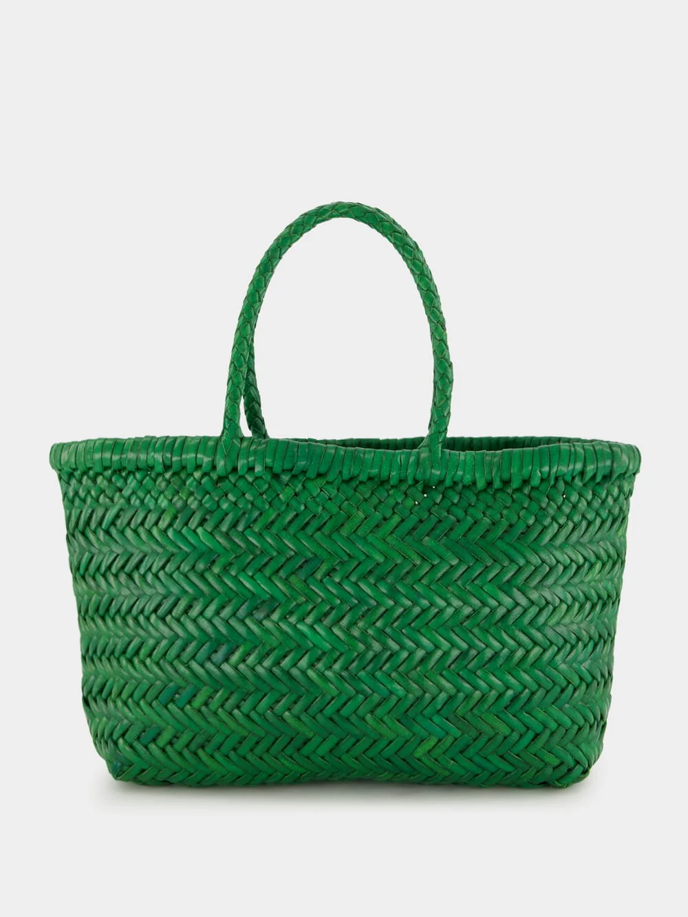 Parrot Green Mini Flat Gora Woven Leather Bag