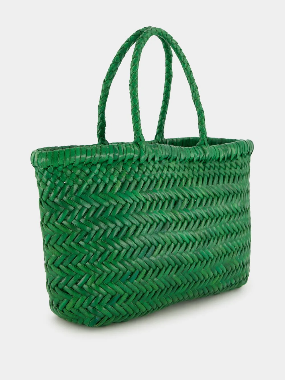 Parrot Green Mini Flat Gora Woven Leather Bag - Image 2