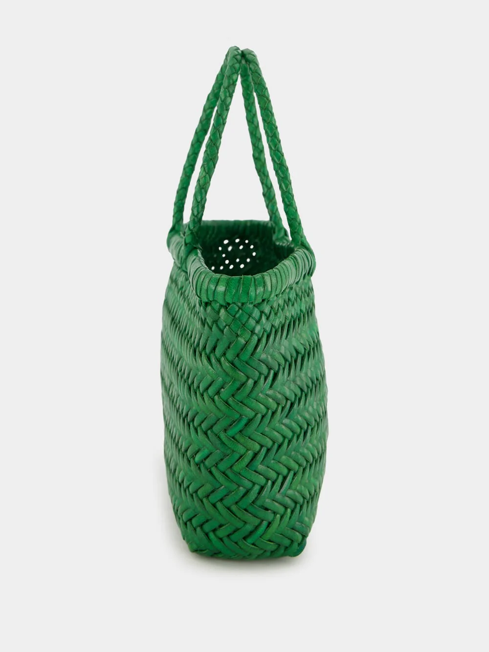 Parrot Green Mini Flat Gora Woven Leather Bag - Image 3