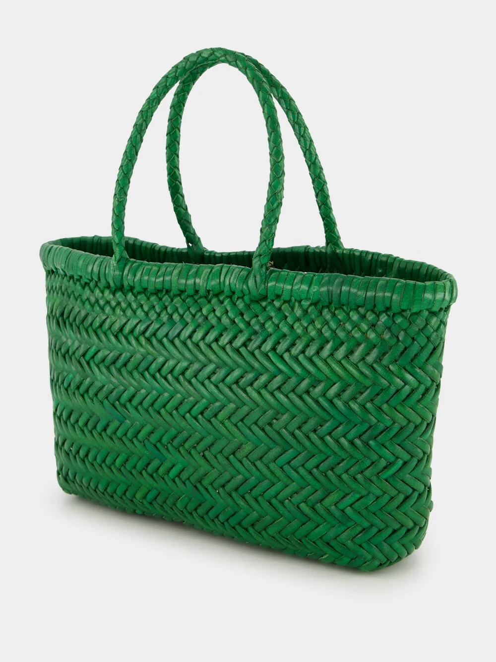 Parrot Green Mini Flat Gora Woven Leather Bag - Image 4