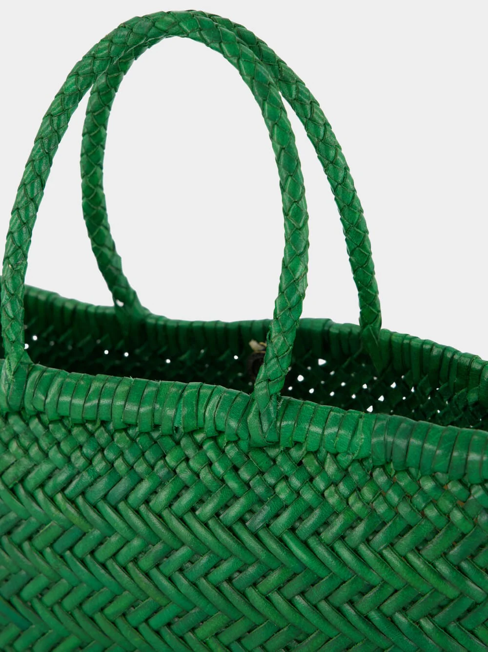 Parrot Green Mini Flat Gora Woven Leather Bag - Image 6