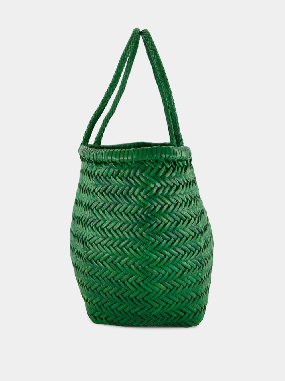 Parrot Green Triple Jump Big Woven Leather Tote - Image 3