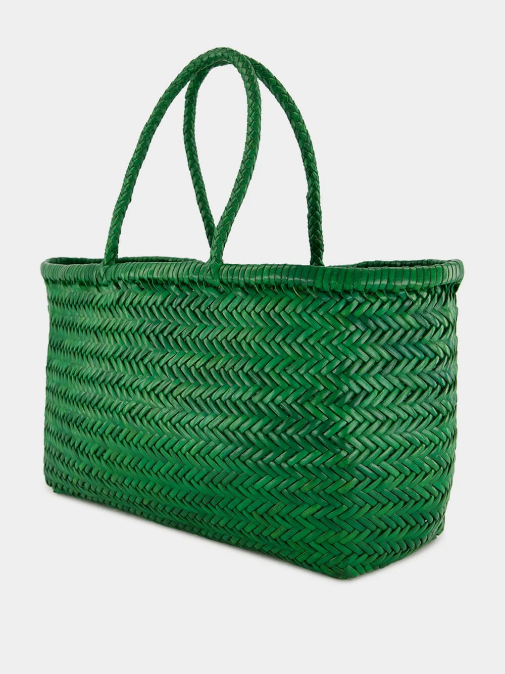 Parrot Green Triple Jump Big Woven Leather Tote - Image 4