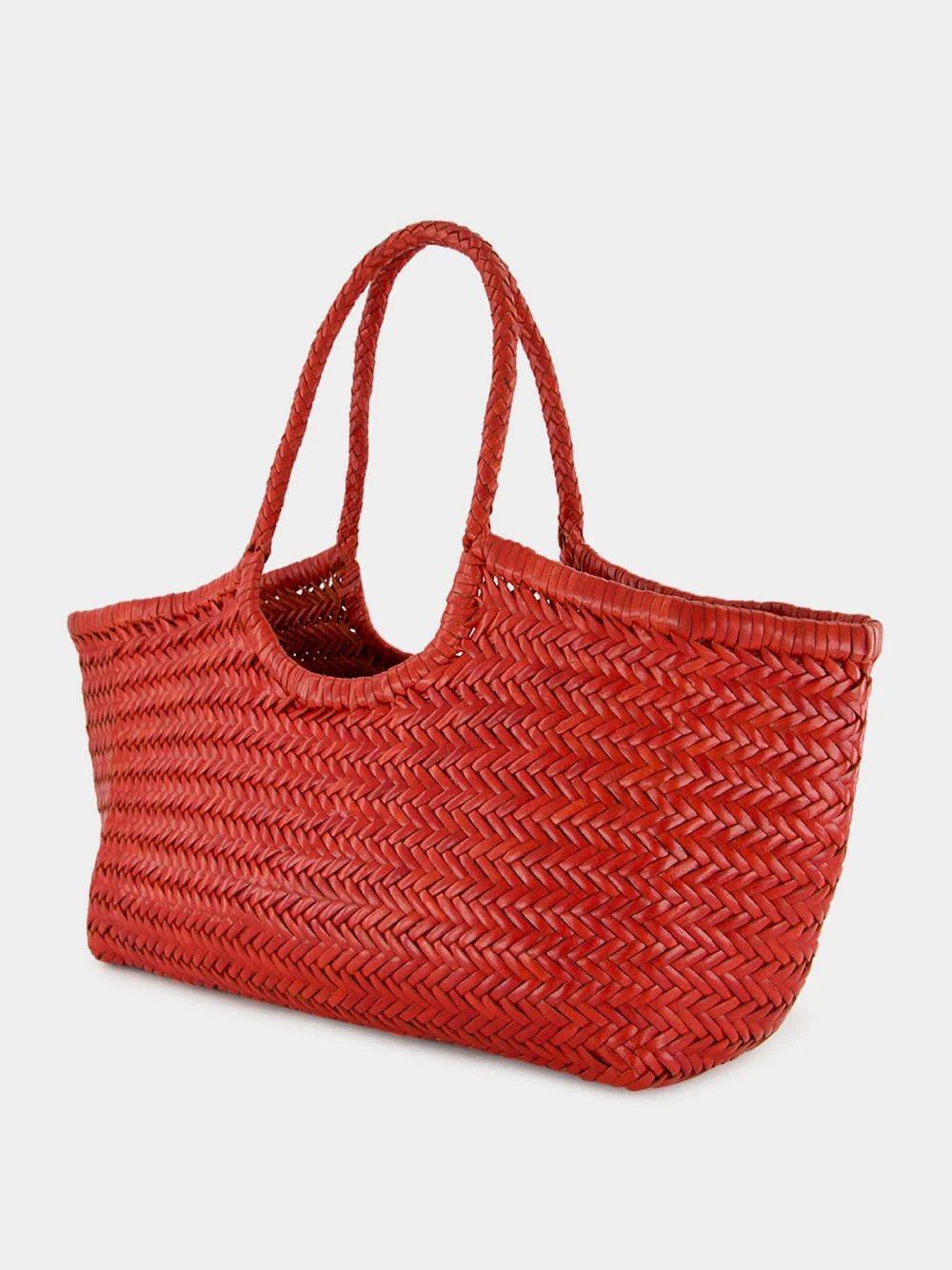 Poppy Red Nantucket Big Woven Leather Tote - Image 4
