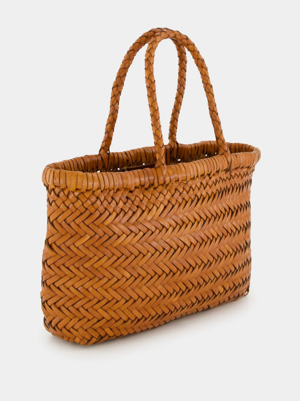Tan Mini Flat Gora Woven Leather Bag - Image 3