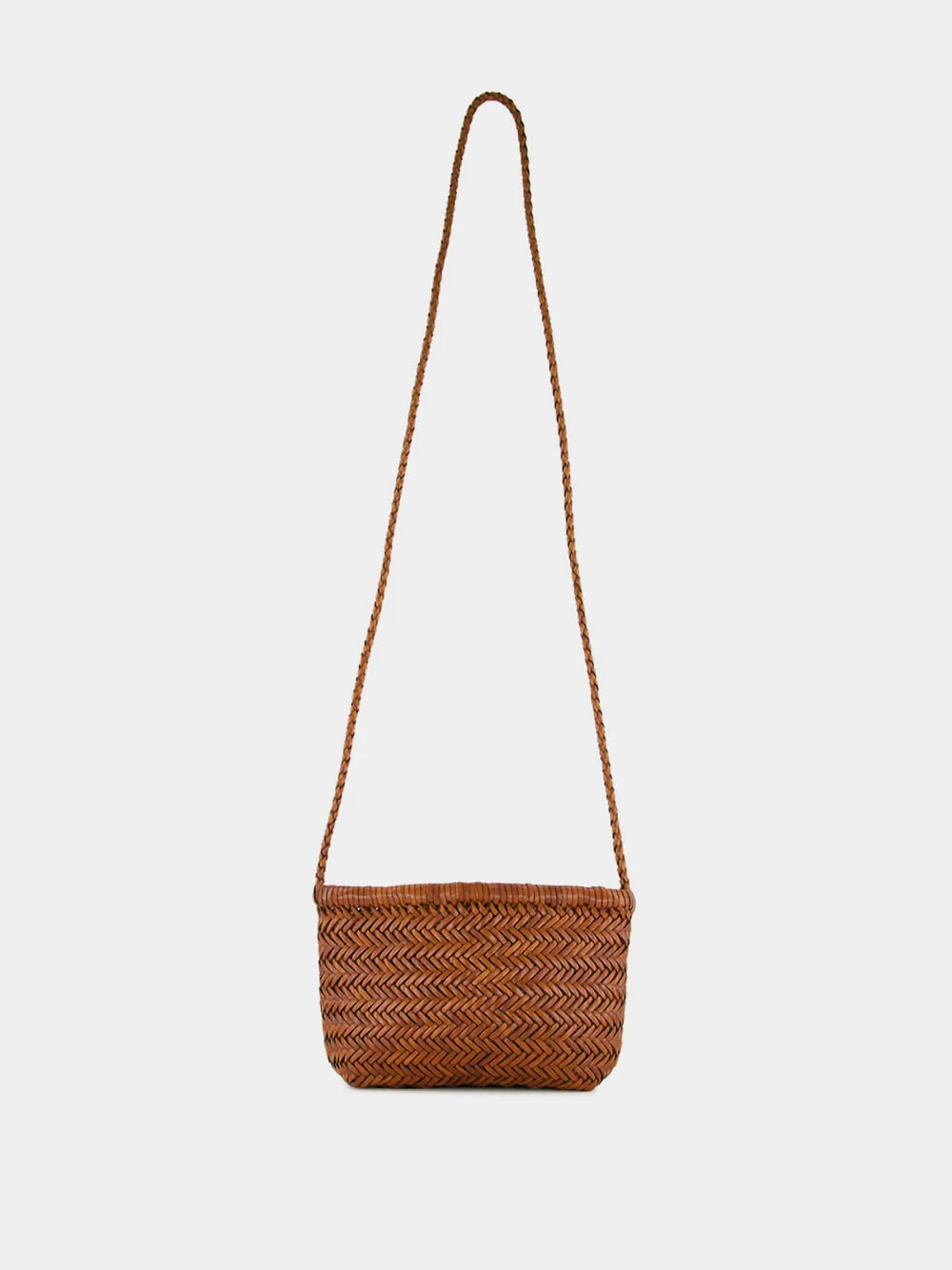 Tan Minsu Woven Leather Crossbody Bag