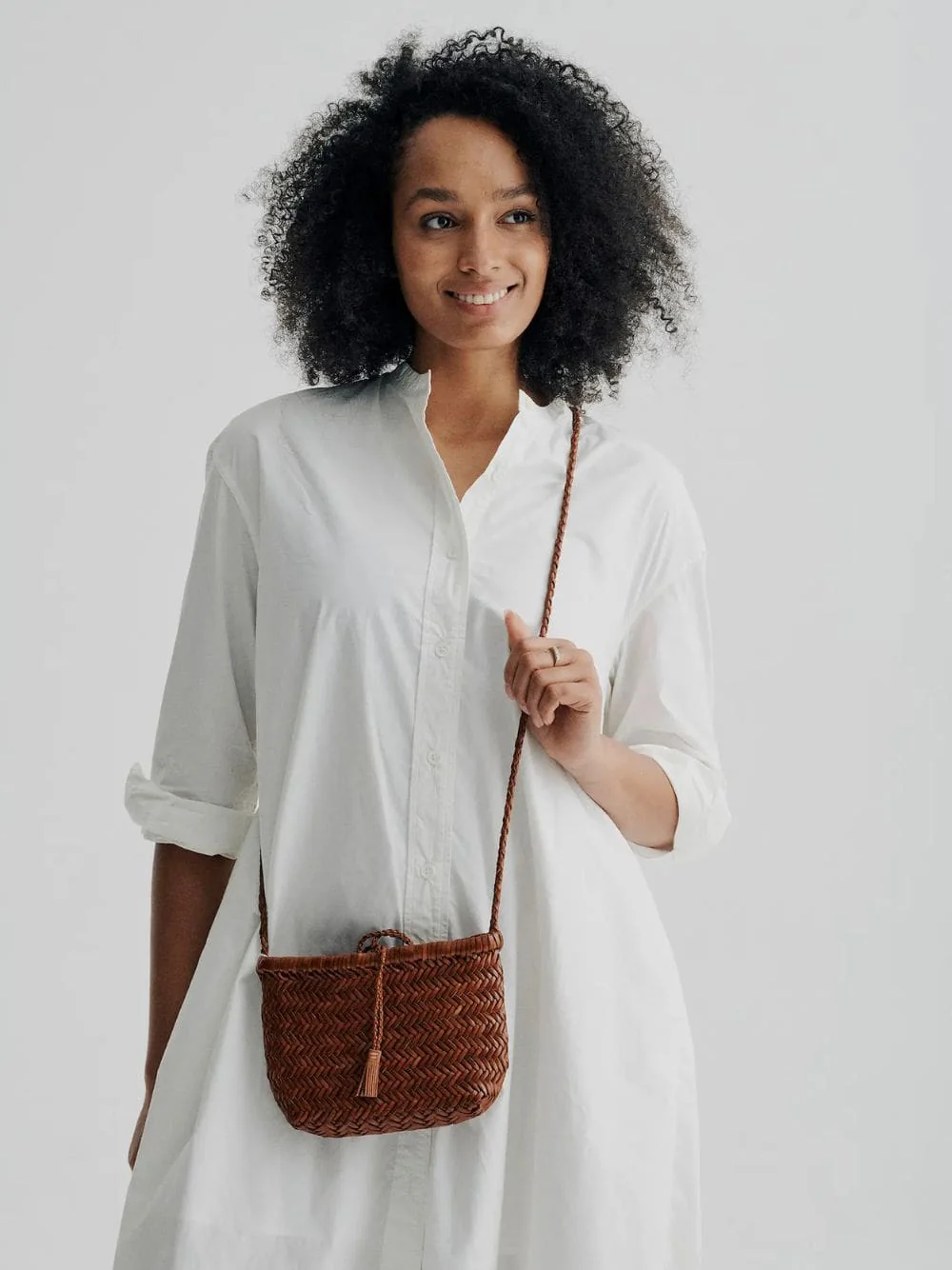 Tan Minsu Woven Leather Crossbody Bag - Image 2