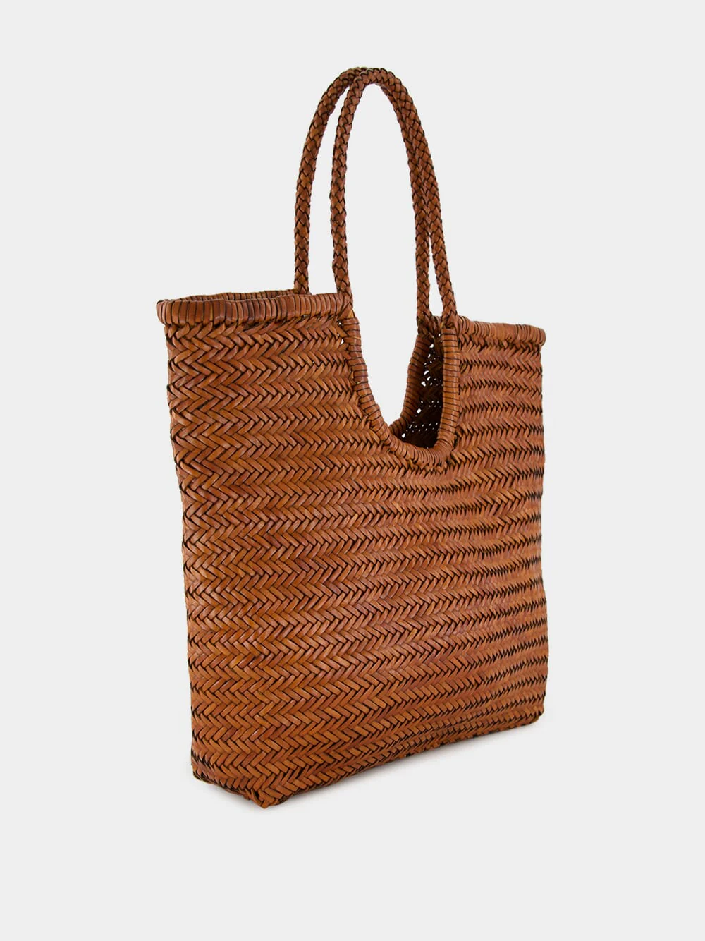 Tan NS Diagonal Triple Jump Leather Tote - Image 3