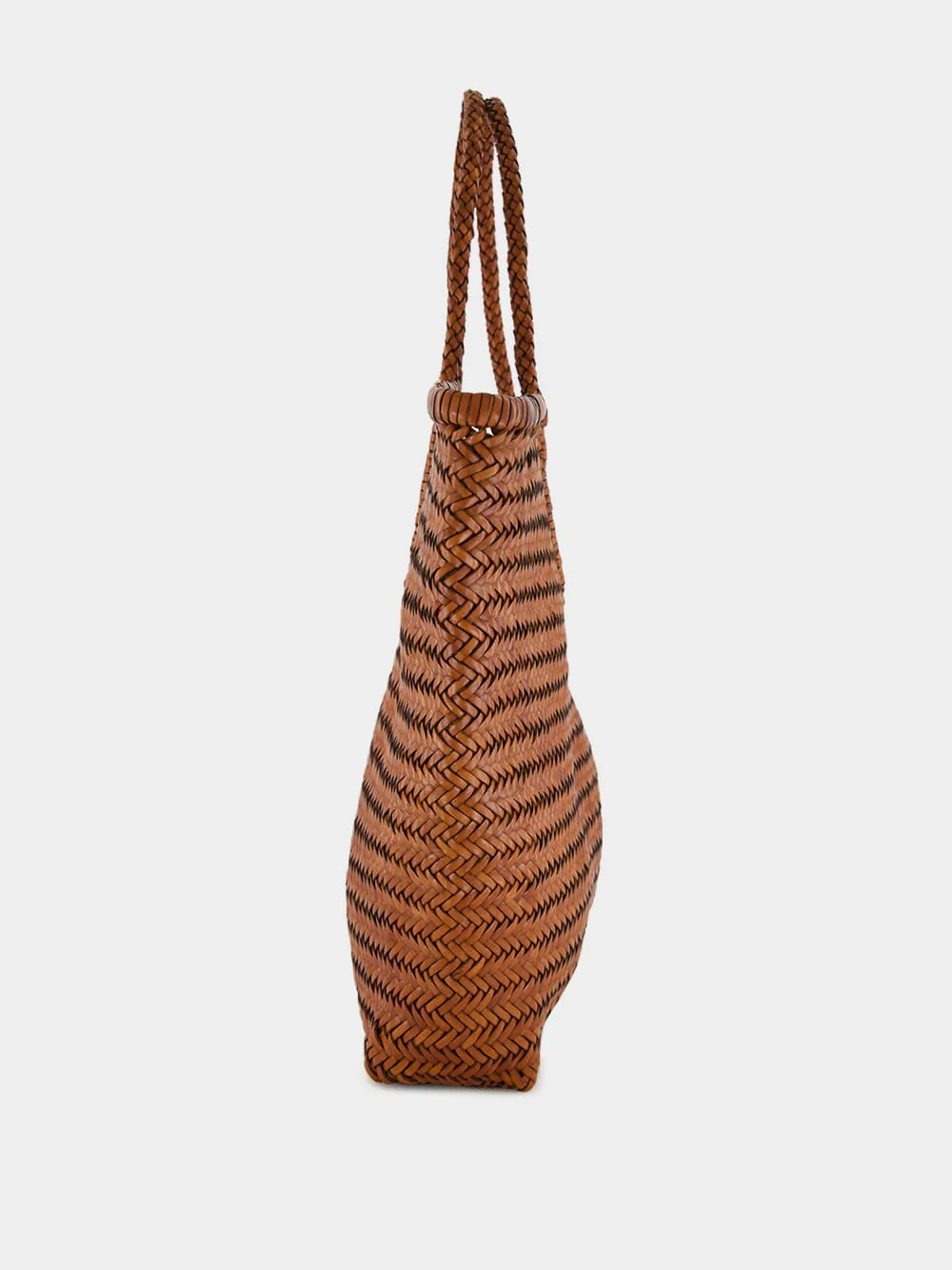 Tan NS Diagonal Triple Jump Leather Tote - Image 4
