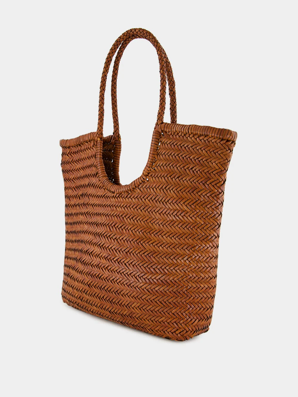 Tan NS Diagonal Triple Jump Leather Tote - Image 5